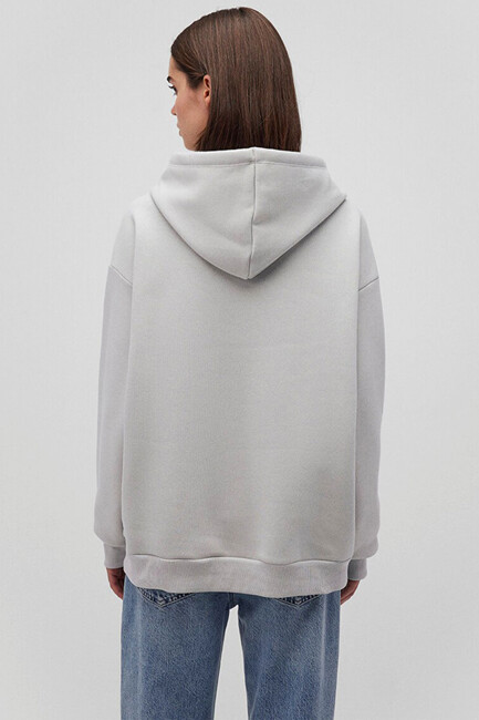 Kadın Mavi Logo Kapüşonlu Sweat 1600361-34322 Gri - Thumbnail