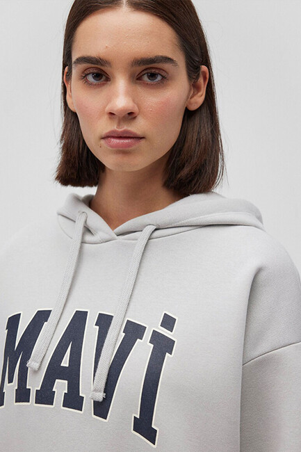 Kadın Mavi Logo Kapüşonlu Sweat 1600361-34322 Gri - Thumbnail