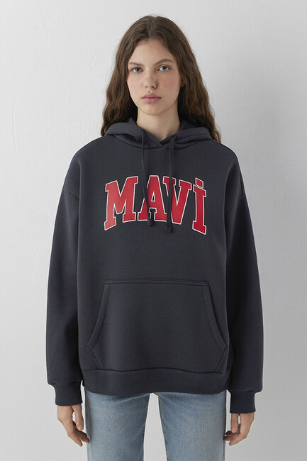 Kadın Mavi Logo Kapüşonlu Sweat 1600361-70499 Gri  - 4
