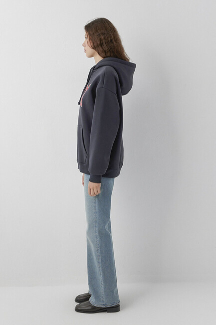 Kadın Mavi Logo Kapüşonlu Sweat 1600361-70499 Gri  - 5