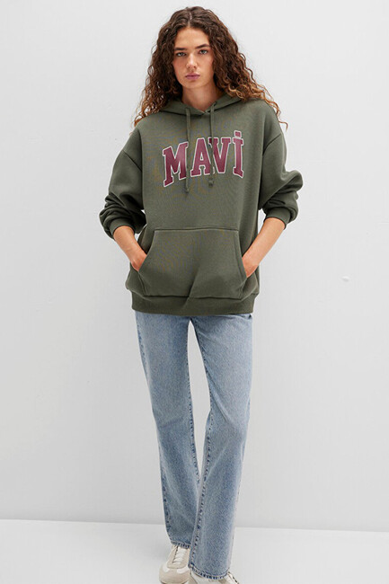 Kadın Mavi Logo Kapüşonlu Sweat 1600361-71581 Haki (1)