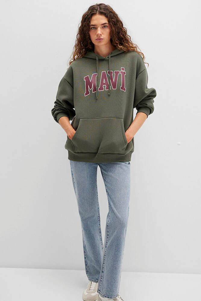 Kadın Mavi Logo Kapüşonlu Sweat 1600361-71581 Haki 