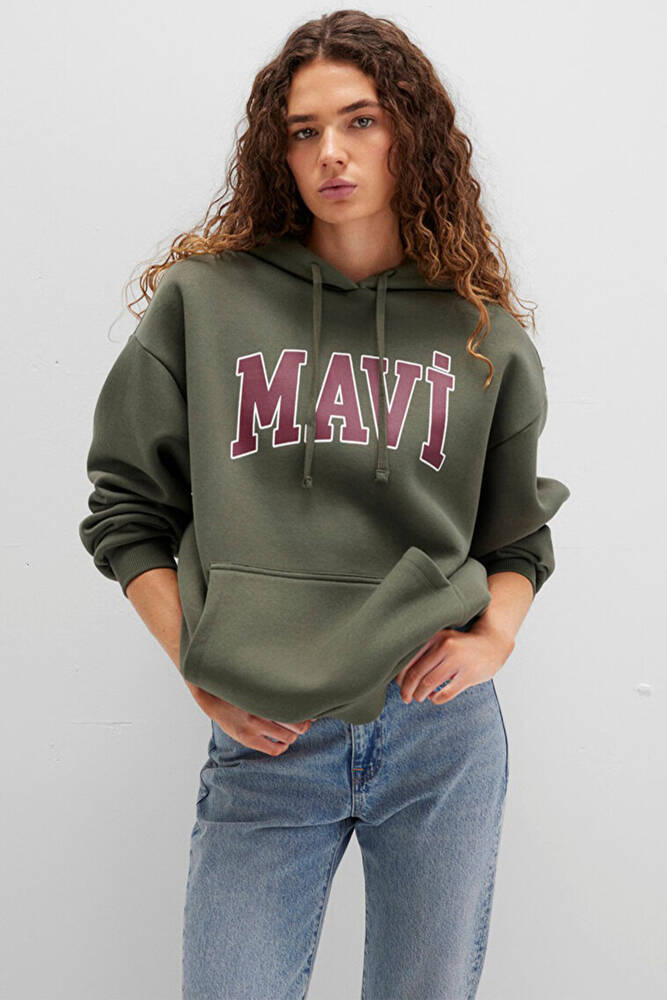Kadın Mavi Logo Kapüşonlu Sweat 1600361-71581 Haki 
