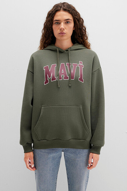 Kadın Mavi Logo Kapüşonlu Sweat 1600361-71581 Haki (3)