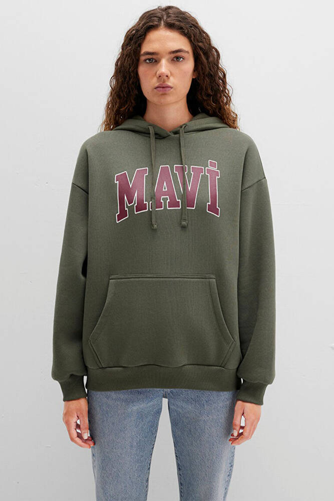 Kadın Mavi Logo Kapüşonlu Sweat 1600361-71581 Haki 