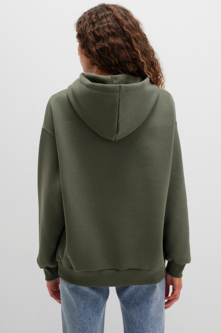 Kadın Mavi Logo Kapüşonlu Sweat 1600361-71581 Haki - Thumbnail