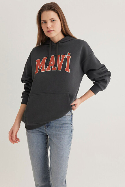 Kadın Mavi Logo Kapüşonlu Sweat 1600361-80106 Gri (1)