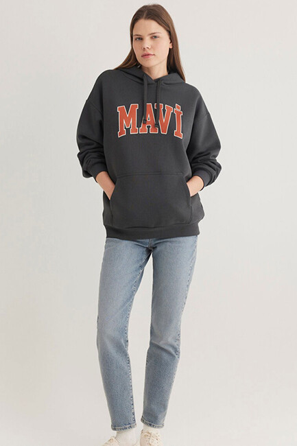 Kadın Mavi Logo Kapüşonlu Sweat 1600361-80106 Gri (2)