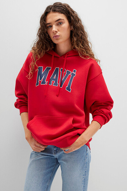 Kadın Mavi Logo Kapüşonlu Sweat 1600361-82054 Kırmızı (1)
