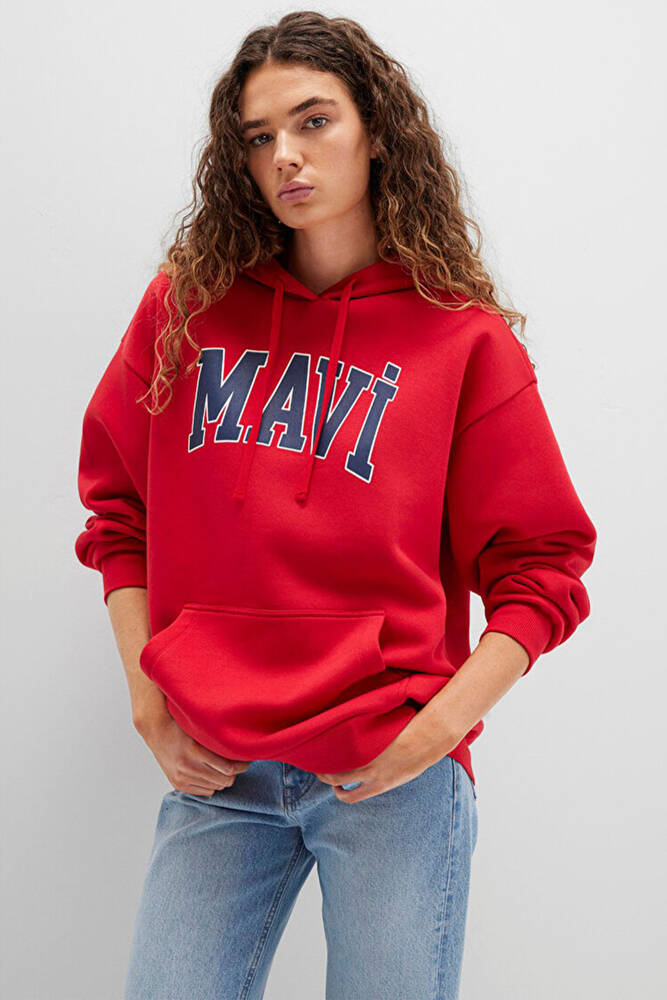Kadın Mavi Logo Kapüşonlu Sweat 1600361-82054 Kırmızı 