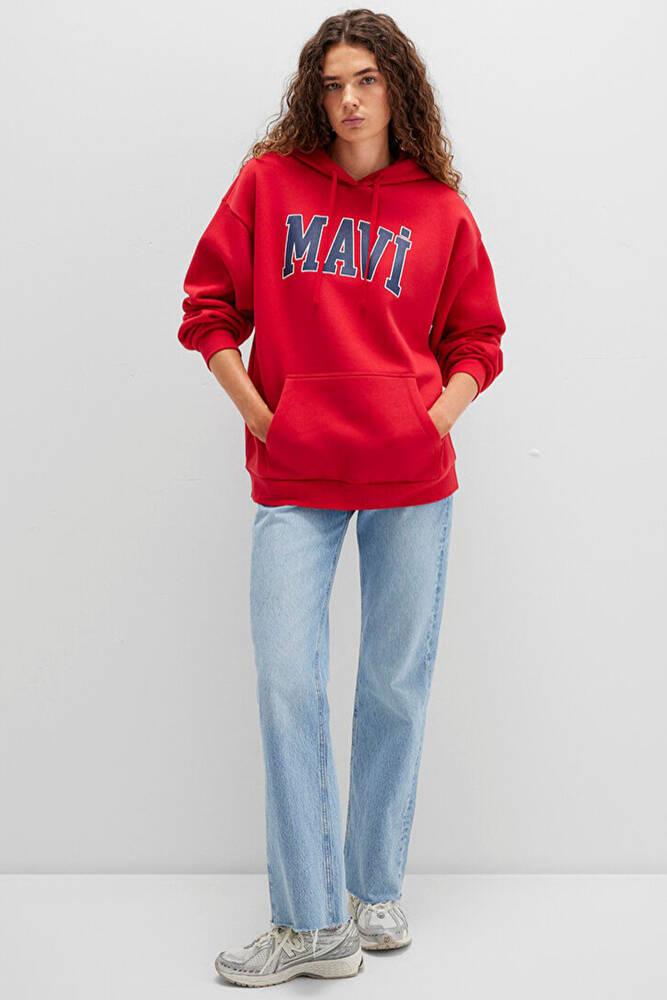 Kadın Mavi Logo Kapüşonlu Sweat 1600361-82054 Kırmızı 
