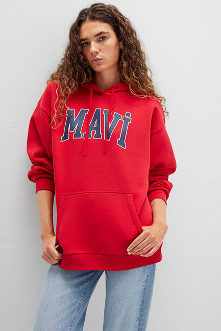 Kadın Mavi Logo Kapüşonlu Sweat 1600361-82054 Kırmızı (3)