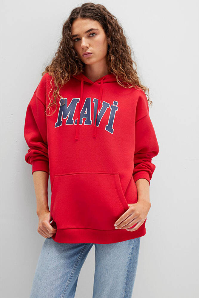 Kadın Mavi Logo Kapüşonlu Sweat 1600361-82054 Kırmızı 