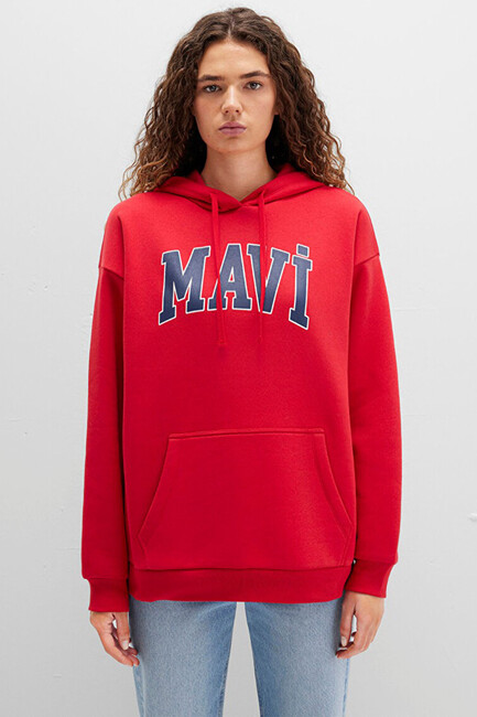 Kadın Mavi Logo Kapüşonlu Sweat 1600361-82054 Kırmızı - Thumbnail