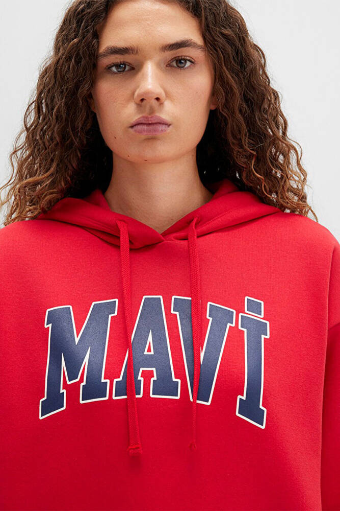 Kadın Mavi Logo Kapüşonlu Sweat 1600361-82054 Kırmızı 