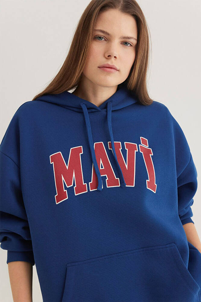 Kadın Mavi Logo Kapüşonlu Sweat 1600361-82625 Lacivert 