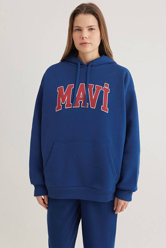 Kadın Mavi Logo Kapüşonlu Sweat 1600361-82625 Lacivert 