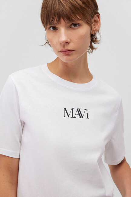 Kadın Mavi Logo Tişört 1611594-620 Beyaz (1)