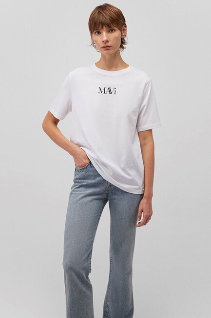 Kadın Mavi Logo Tişört 1611594-620 Beyaz (3)