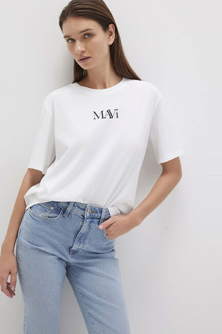 Kadın Mavi Logo Tişört 1611594-620 Beyaz (1)