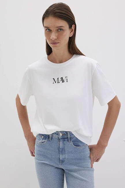 Kadın Mavi Logo Tişört 1611594-620 Beyaz (2)