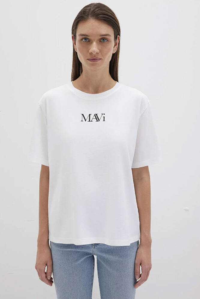 Kadın Mavi Logo Tişört 1611594-620 Beyaz 