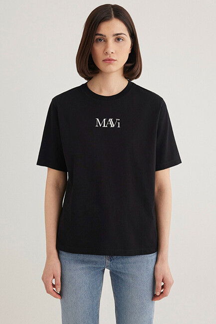 Kadın Mavi Logo Tişört 1611594-900 Siyah (3)