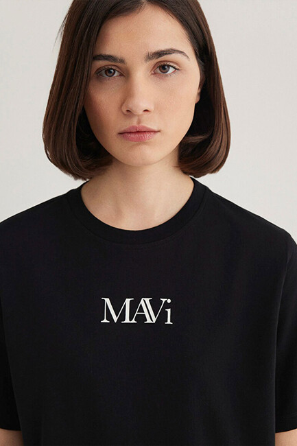 Kadın Mavi Logo Tişört 1611594-900 Siyah - Thumbnail