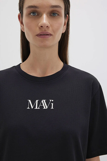 Kadın Mavi Logo Tişört 1611594-900 Siyah (1)