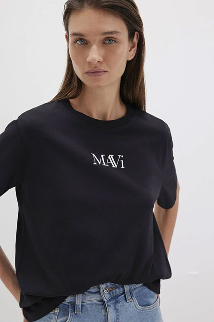 Kadın Mavi Logo Tişört 1611594-900 Siyah (2)