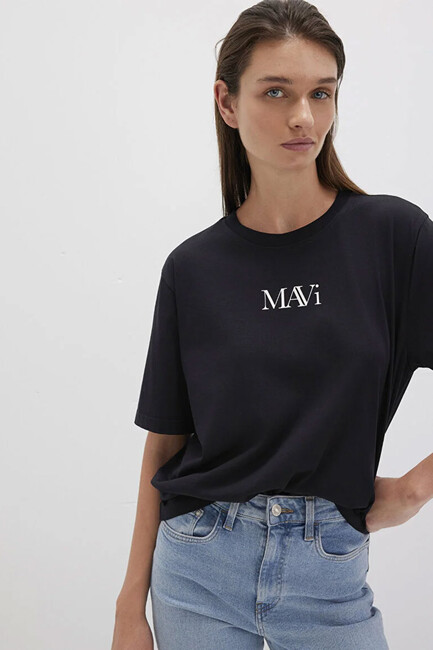 Kadın Mavi Logo Tişört 1611594-900 Siyah (3)