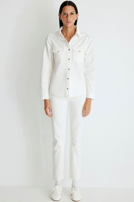 Kadın Merida Denim gömlek 1210662-86491 Beyaz (2)
