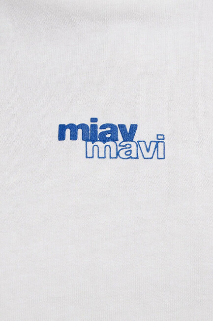 Kadın Miav Baskılı Tişört 1614091-70057 Ekru - Thumbnail