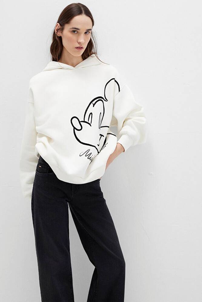 Kadın Mıckey Mouse Baskılı Sweat 1S10466-80194 Ekru 