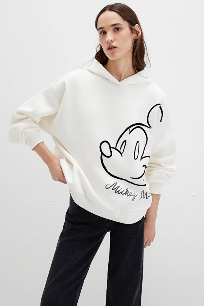 Kadın Mıckey Mouse Baskılı Sweat 1S10466-80194 Ekru 
