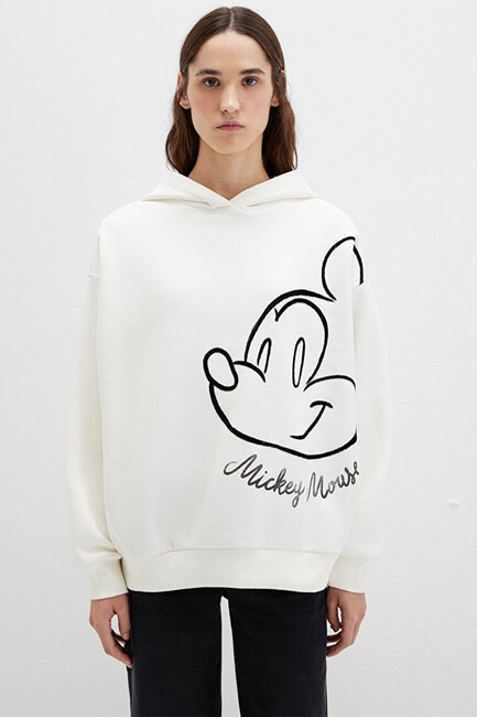 Kadın Mıckey Mouse Baskılı Sweat 1S10466-80194 Ekru - Thumbnail
