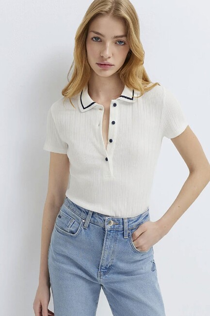 Kadın Modelli Polo Tişört 1613944-70057 Ekru (1)