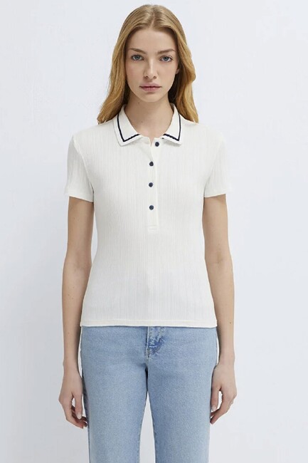 Kadın Modelli Polo Tişört 1613944-70057 Ekru (3)