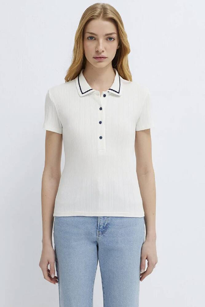 Kadın Modelli Polo Tişört 1613944-70057 Ekru 