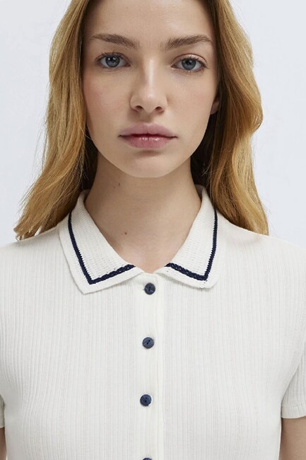 Kadın Modelli Polo Tişört 1613944-70057 Ekru - Thumbnail