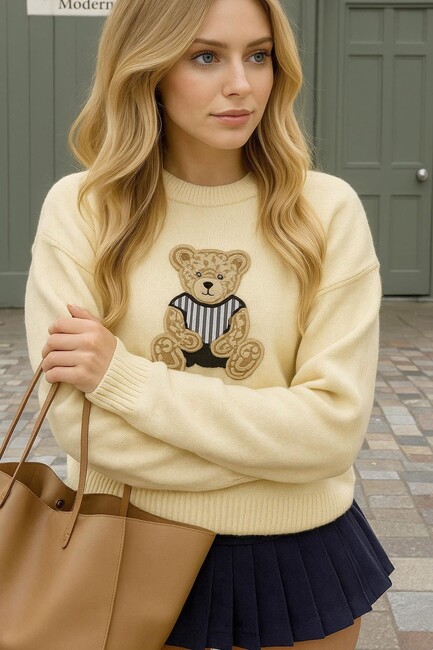 Kadın Nakışlı Kazak 25K0314K1 Ekru (2)