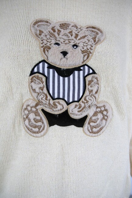 Kadın Nakışlı Kazak 25K0314K1 Ekru - Thumbnail