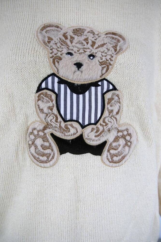 Kadın Nakışlı Kazak 25K0314K1 Ekru 