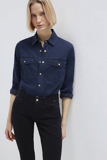 Kadın Nıa Gold Premium Jean Gömlek 1211137-90540 Lacivert (1)