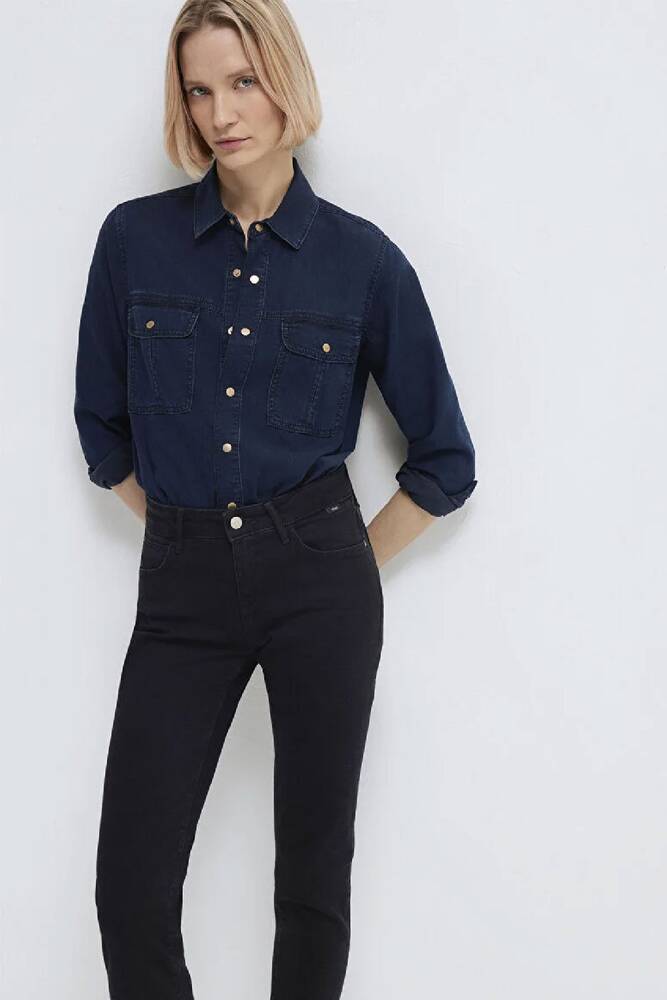 Kadın Nıa Gold Premium Jean Gömlek 1211137-90540 Lacivert 