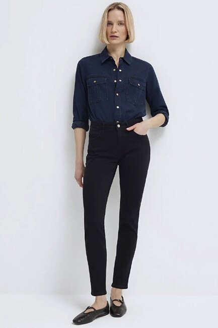 Kadın Nıa Gold Premium Jean Gömlek 1211137-90540 Lacivert (3)