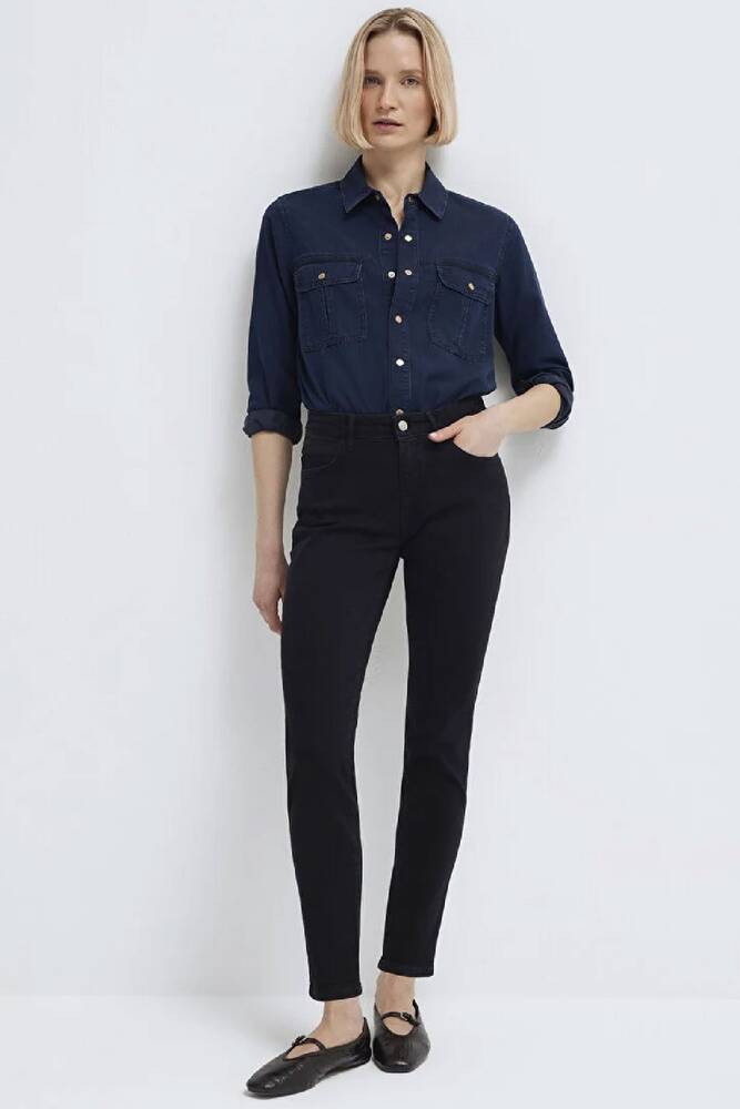 Kadın Nıa Gold Premium Jean Gömlek 1211137-90540 Lacivert 