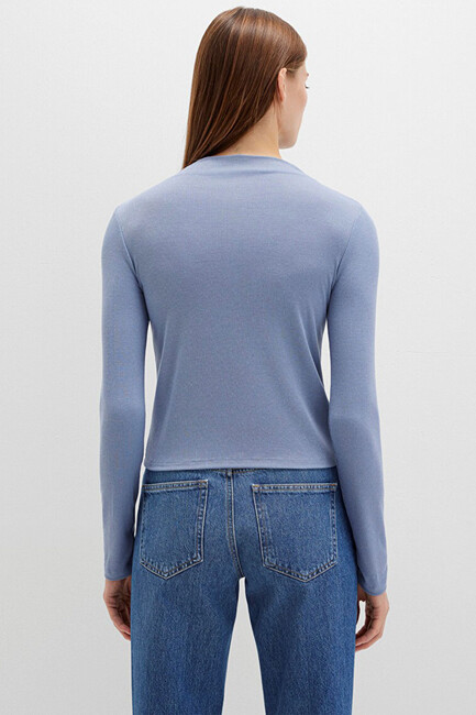 Kadın Önü Düğmeli Modelli Penye 1613695-86802 Mavi - Thumbnail