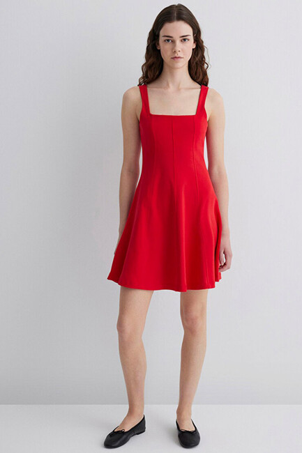 Kadın Örme Mini Elbise 1310679-82580 Kırmızı (3)