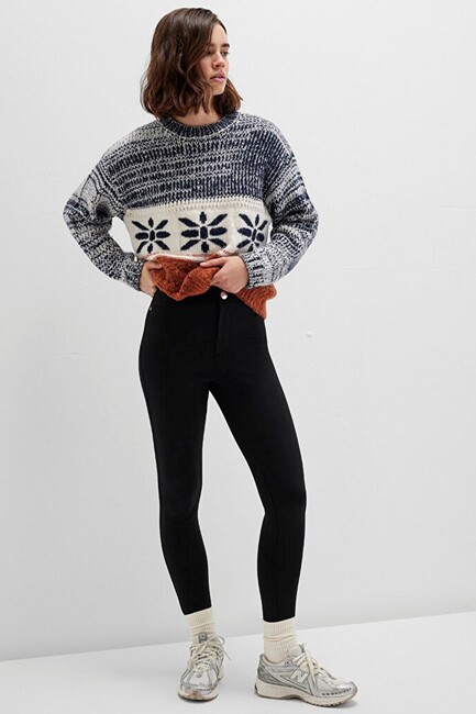 Kadın Örme Tayt 1011096-900 Siyah (2)